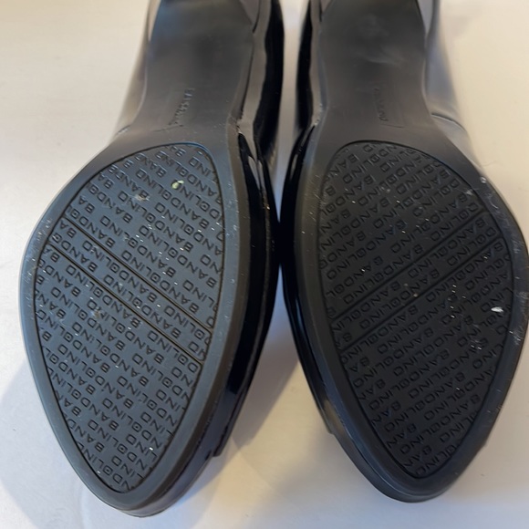 Bandolino Open Toed Black Patent Leather High Heel Dress Shoes - Picture 8 of 11